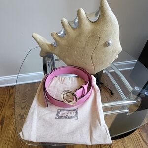 New Gucci Belt Leather Interlocking GG Buckle Gold Pink Belt..Authentic!!